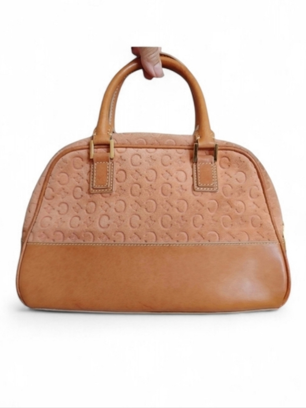 Vintage Celine Paris Macadam Peach Suede Tan Leather Bag